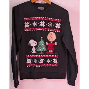 Snoopy peanuts Christmas House Crew Sweatshirt Black Size Small (959)